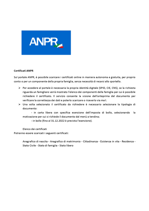 ANPR - Certificati on line